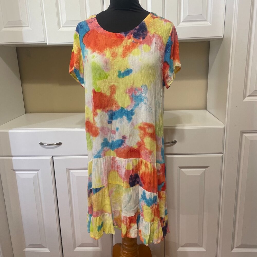 SAND & SPIRIT WATERCOLOR SHORT SLEEVE DRESS WOMEN'S SIZE L